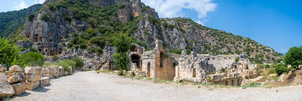 Panoramic View Ancient Theater Rock Cut Tombs Myra Ancient City — Stock Photo, Image
