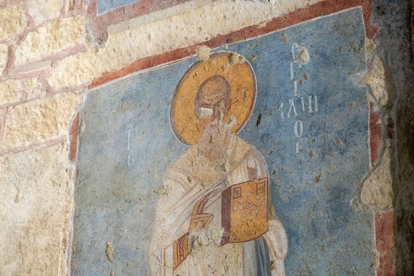 Antike Fresken Und Erhaltene Wandmalereien Des Tempels Der Kirche Nikolaus — Stockfoto