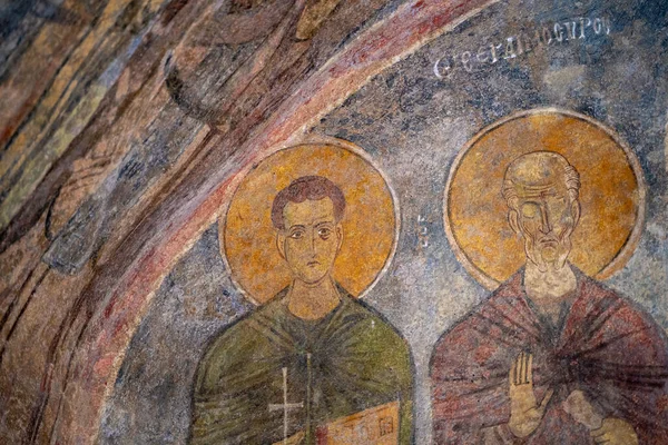 Antik Freskler Bir Hıristiyan Tapınağı Olan Aziz Niklas Kilisesindeki Tapınağın — Stok fotoğraf