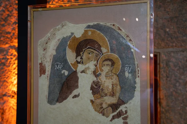 Fresko Theotokos Hodegetria Znalezione Kościele Mikołaja Wystawie Lycian Civilizations Museum — Zdjęcie stockowe