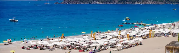 Panoramic View Tourists Sunbathing Swimming Belcekiz Belcegiz Beach Oludeniz Blue — Stock Photo, Image