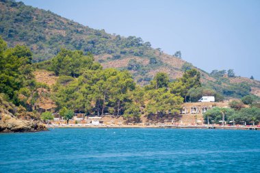Samanlık Sahili, Akdeniz, Fethiye Körfezi. Mugla, Türkiye - 10 Temmuz 2023.