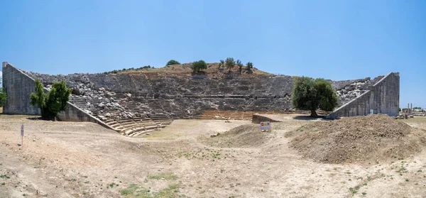 Panoramiczny Widok Starożytny Amfiteatr Starożytnym Mieście Letoon Letoon Był Religijnym — Zdjęcie stockowe