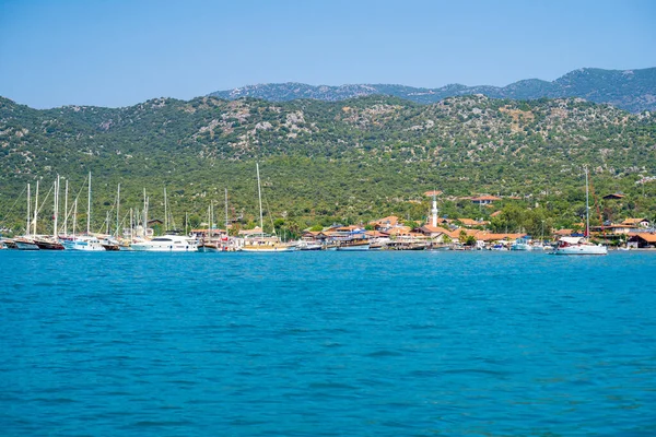 Uitzicht Schepen Haven Van Kekova Ucagiz Dorp Antalya Turkije Juli — Stockfoto