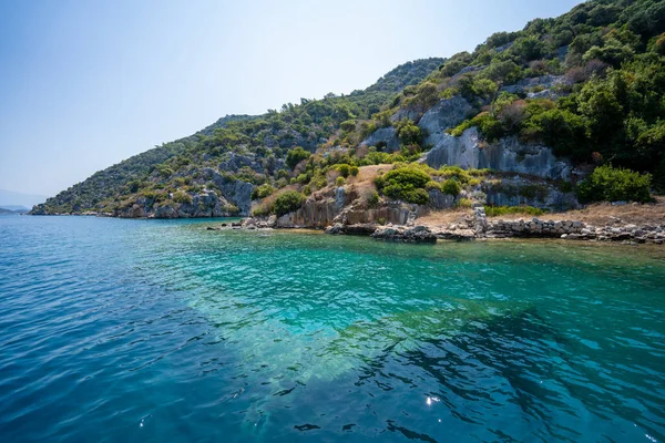 Ruines Antiques Sous Eau Sur Les Rives Île Kekova Antalya — Photo