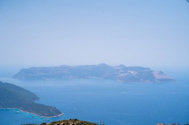 Kas bölgesinden Kastellorizo 'nun hava görüntüsü. Castellorizo (resmi adı Megisti), Doğu Akdeniz 'in Dodecanese bölgesinde yer alan bir Yunan adasıdır..