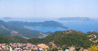 Kas bölgesinden Kastellorizo 'nun hava görüntüsü. Castellorizo (resmi adı Megisti), Doğu Akdeniz 'in Dodecanese bölgesinde yer alan bir Yunan adasıdır..