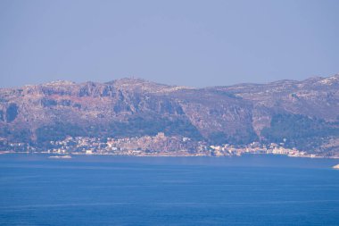 Kas bölgesinden Kastellorizo 'nun hava görüntüsü. Castellorizo (resmi adı Megisti), Doğu Akdeniz 'in Dodecanese bölgesinde yer alan bir Yunan adasıdır..