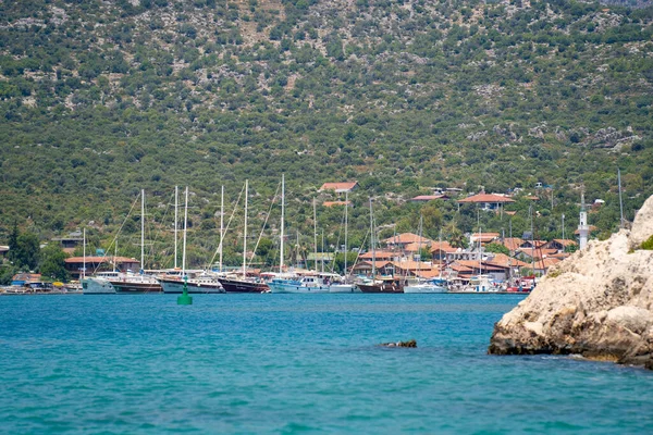 Вид Кораблі Гавані Села Кекова Укагіз Анталія Туреччина Липня 2023 — стокове фото