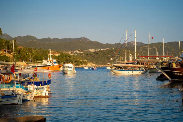 Navios Porto Distrito Kas Antalya Turquia Julho 2023 — Fotografia de Stock