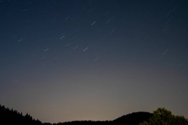 Geceleri ağaçların üzerinde yıldızlar, uzun pozlar..