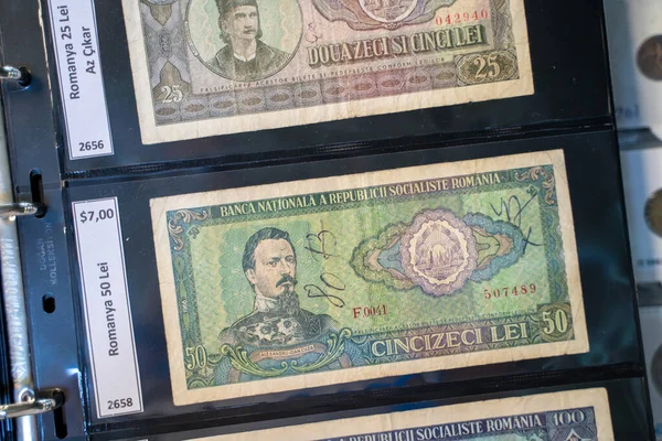 Romanya Lei Banknotu Bit Pazarında Ankara Türkiye Ağustos 2023 — Stok fotoğraf