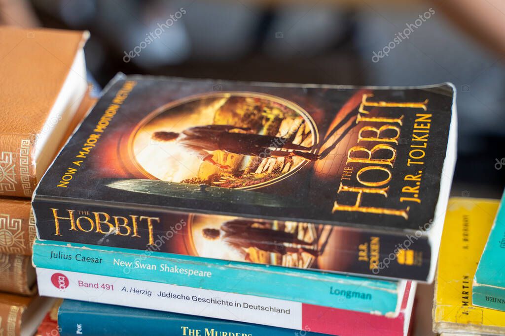 The Hobbit book by J.R.R. Tolkien at the flea market. Ankara, Turkey - August 6, 2023.