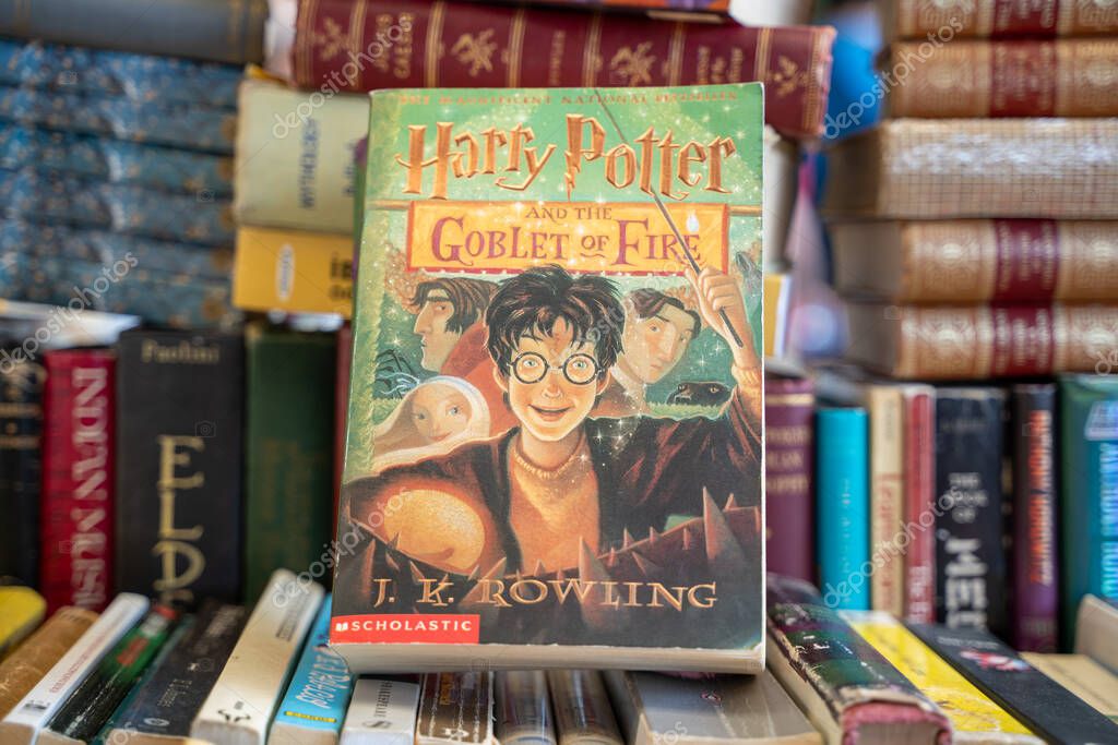 Harry Potter and the Goblet of Fire book by J.K. Rowling at the flea market. Ankara, Turkey - August 6, 2023.