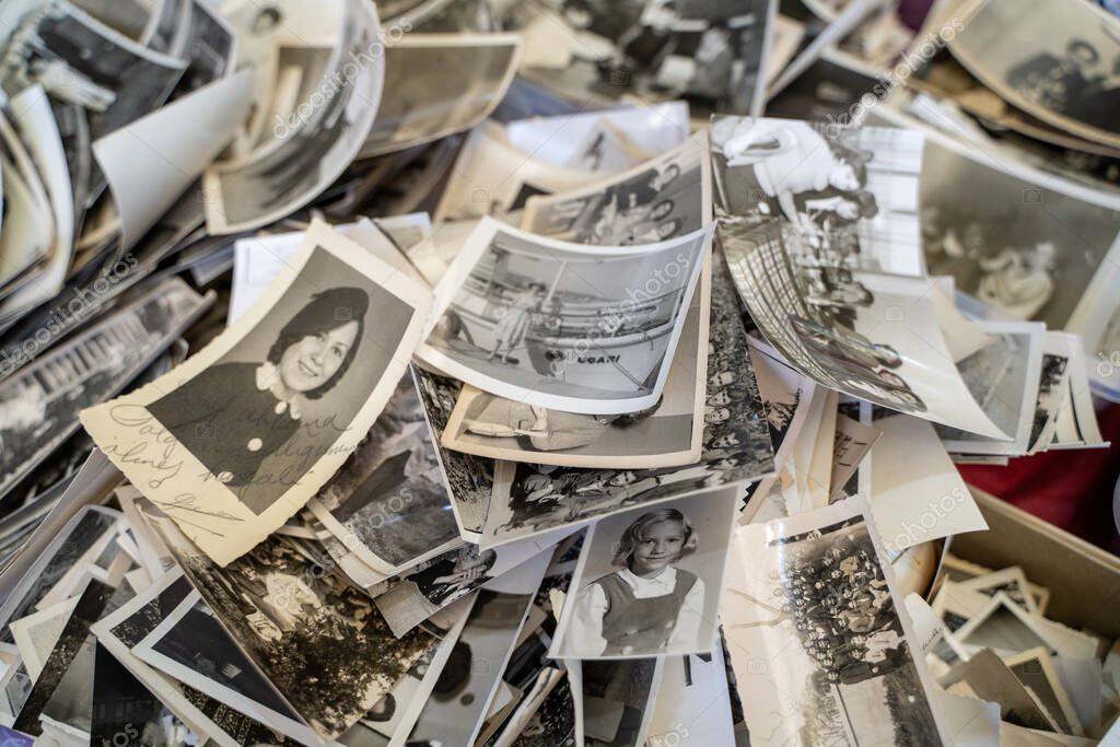 Lots of old photos at the flea market. Ankara, Turkey - August 6, 2023.