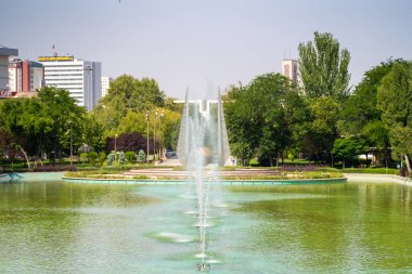 Genclik Parki 'deki göletten manzara, halka açık bir park. Ankara, Türkiye - 6 Ağustos 2023.