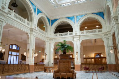 Tarihi Ziraat Bankası Müzesi 'nin içi. Ankara, Türkiye - 16 Ağustos 2023.