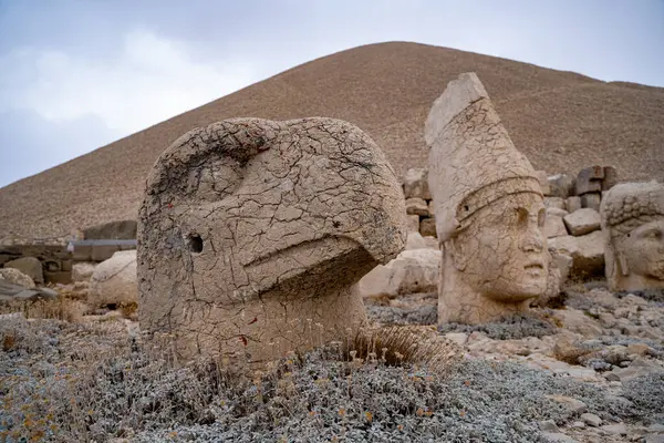 Antique ruined statues on Nemrut Mountain in Turkey.