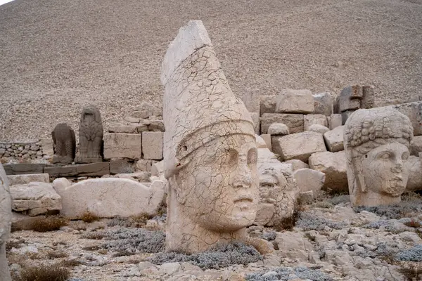 Antique ruined statues on Nemrut Mountain in Turkey.