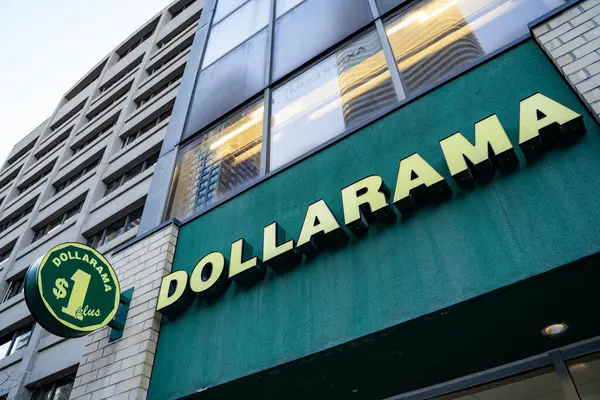 stock image Dollarama logo sign. Dollarama Inc. is a Canadian dollar store retail chain. Toronto, Canada - April 30, 2024.