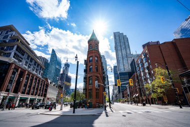 The Gooderham Building, also known as the Flatiron Building, is an historic office building at 49 Wellington Street East in Toronto. Toronto, Canada - May 12, 2024. clipart