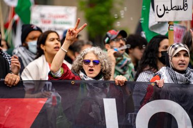 İnsanlar Gazze 'deki savaşa karşı Filistin mitinginde protesto ediyor. Toronto, Kanada - 25 Mayıs 2024.