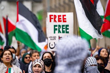 İnsanlar Gazze 'deki savaşa karşı Filistin mitinginde protesto ediyor. Toronto, Kanada - 25 Mayıs 2024.