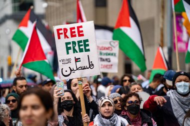 İnsanlar Gazze 'deki savaşa karşı Filistin mitinginde protesto ediyor. Toronto, Kanada - 25 Mayıs 2024.
