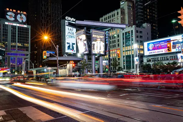 stock image Night view of Yonge-Dundas Square in Toronto Downtown. Toronto, Canada - July 17, 2024.