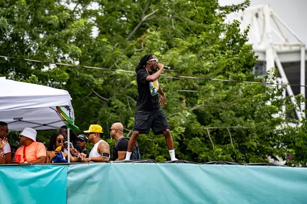 stock image Participants in the Toronto Caribbean Carnival Grand Parade, which is one of the largest street festivals in North America. Toronto, Canada - August 3, 2024.