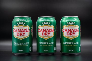 Kanada zencefilli gazoz tenekesi siyah arka plan. Toronto, Kanada - 6 Temmuz 2024.