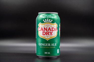 Kanada zencefilli gazoz tenekesi siyah arka plan. Toronto, Kanada - 6 Temmuz 2024.