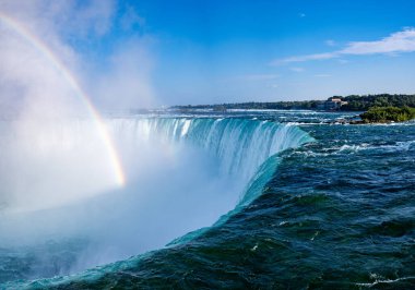 Gökkuşağıyla Niagara Şelalesi manzarası.