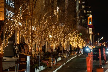 Yorkville 'deki Bloor Caddesi' ndeki Noel ışıkları. Toronto, Kanada - 11 Aralık 2024.