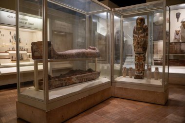 Mumyalar Royal Ontario Müzesinde sergileniyor. Toronto, Kanada - 2 Ocak 2025.