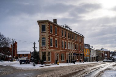 Ontario, Elora kasabasındaki Dalby Evi 'nin kış manzarası. Elora, Kanada - 2 Ocak 2025.