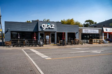 View of Graz Restaurant in the town of Bobcaygeon. Kawartha Lakes, Canada - October 10, 2024. clipart