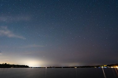 View of the starry night and lake from Kawartha Lakes. clipart