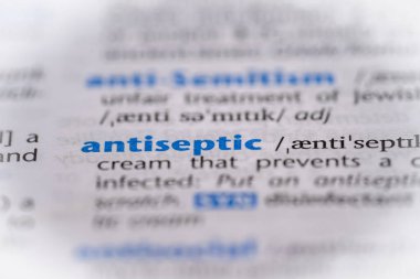 Sözlükte antiseptik bir kelime. Seçici odak, kapat.