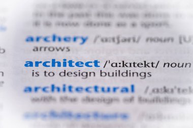 Bir sözlükte mimar kelimesi. Seçici odak, kapat.
