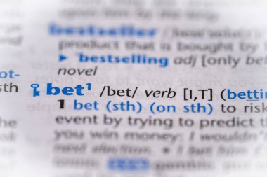 Sözlükte bahis kelimesi. Seçici odak, kapat.