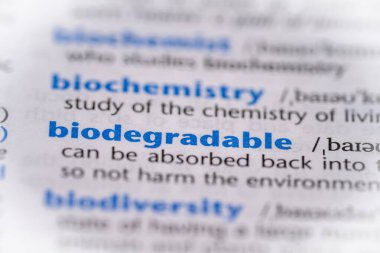 Sözlükte biyolojik olarak çözünebilir bir kelime. Seçici odak, kapat.