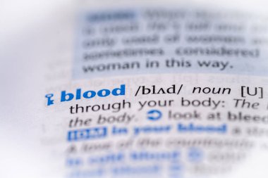 Sözlükte kanlı kelime. Seçici odak, kapat.