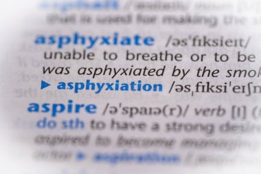 Sözlükte oksijensiz kalma kelimesi. Seçici odak, kapat.