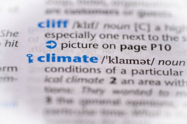 Bir sözlükte iklim kelimesi. Seçici odak, kapat.