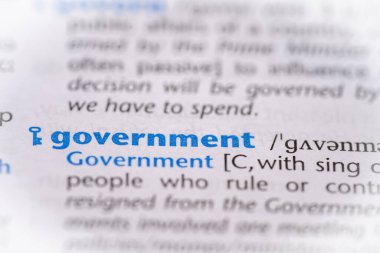 Hükümetin sözlüğü. Seçici odak, kapat.