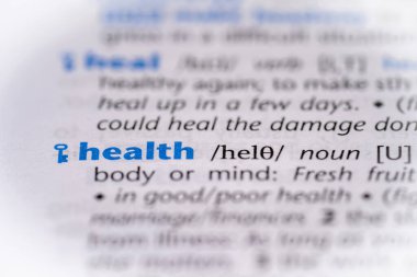 Sözlükte sağlık kelimesi. Seçici odak, kapat.