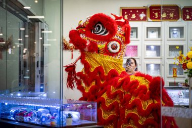 Aslan ve ejderha Toronto Çin Mahallesi 'nin Yeni Yıl kutlamalarında dans ediyor. Toronto, Kanada - 1 Şubat 2025.