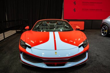 Ferrari 296 GTS otomobil 2025 Kanada Uluslararası Otomobil Fuarı 'nda. Toronto, Kanada - 14 Şubat 2025.