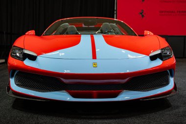 Ferrari 296 GTS otomobil 2025 Kanada Uluslararası Otomobil Fuarı 'nda. Toronto, Kanada - 14 Şubat 2025.